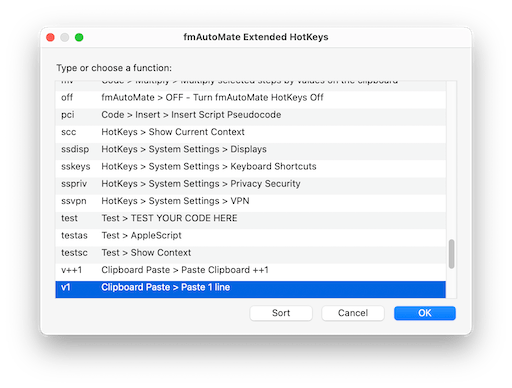 fmAutoMate Extended Hotkeys Dialog