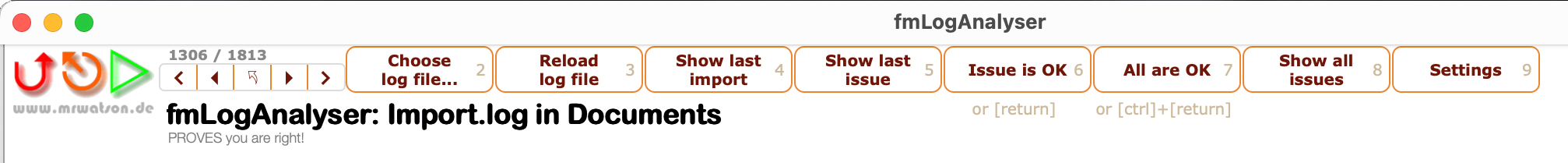 fmLogAnalyser Buttons 1 to 9