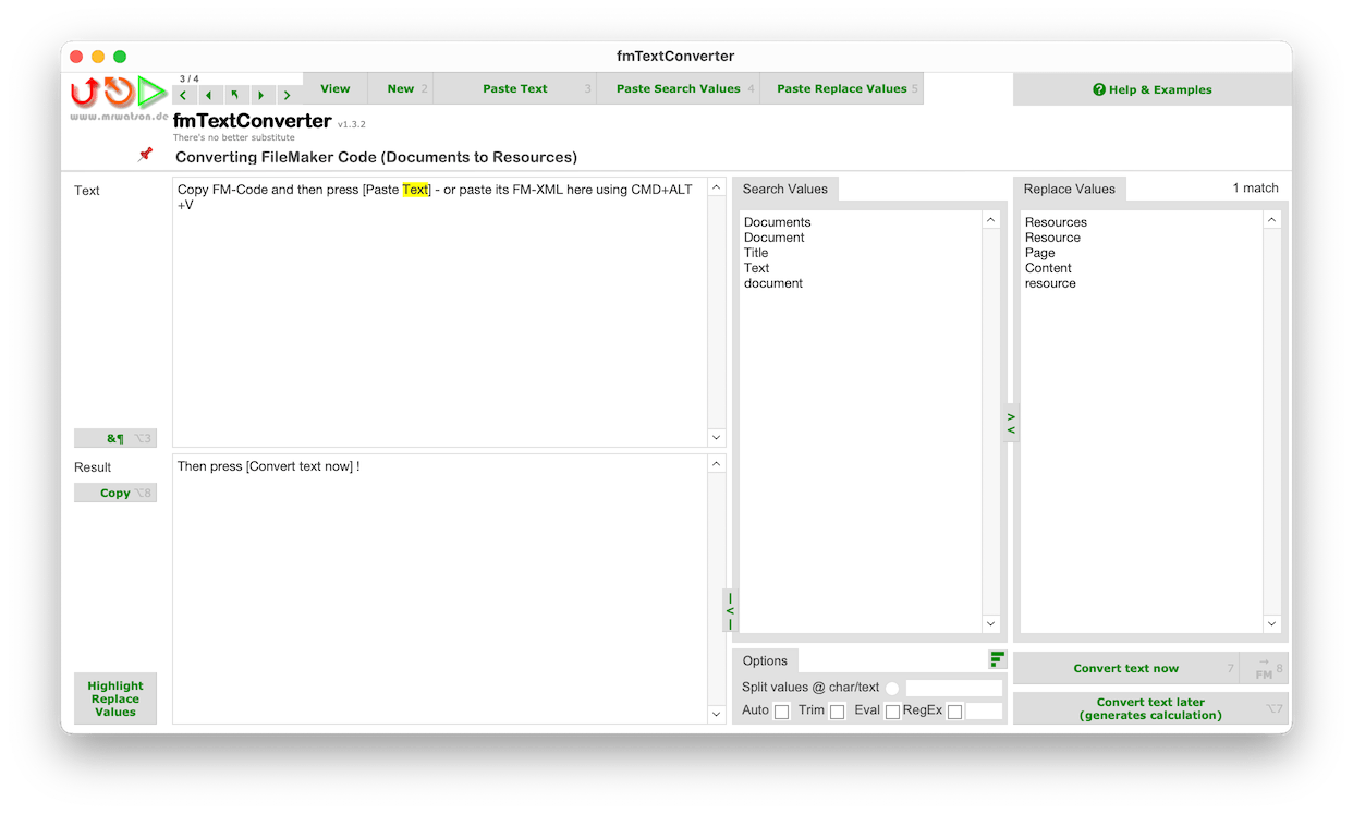 fmTextConverter screenshot with instructions