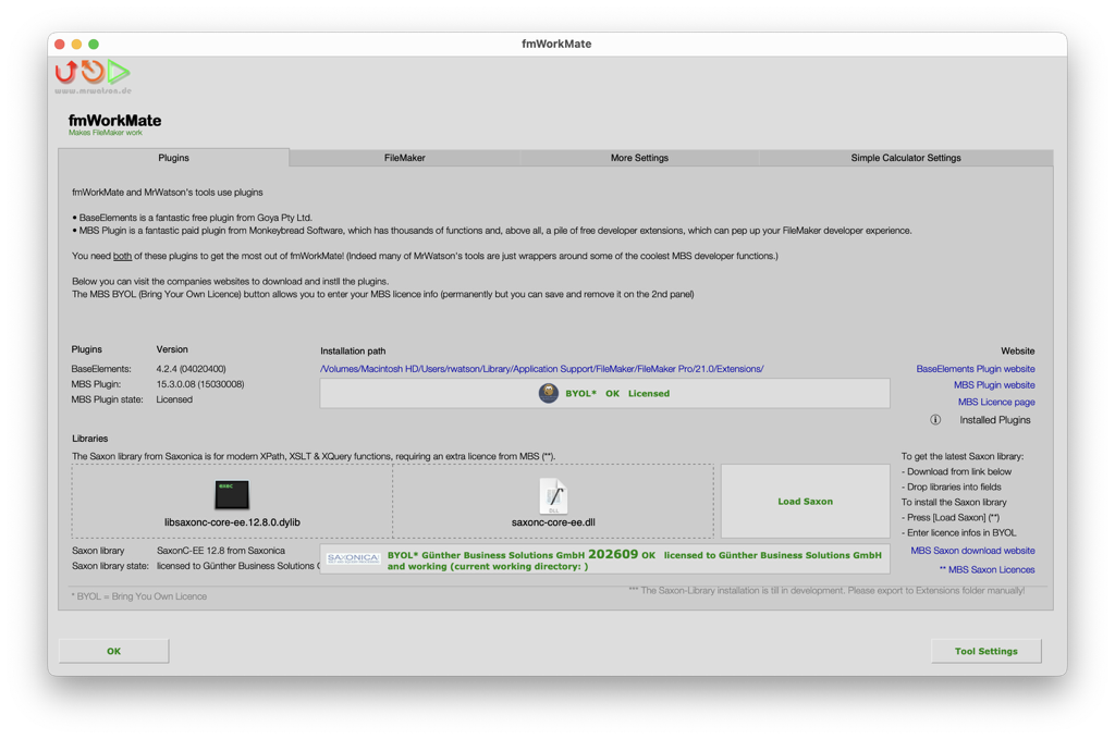 fmWorkMate Settings > Plugins