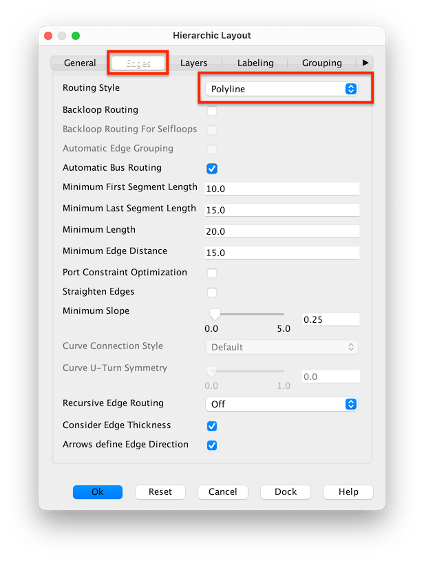 yEd Hierarchic Layout Edge Settings